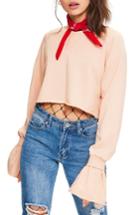 Women's Missguided Frill Cuff Crop Sweatshirt - Pink