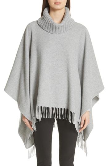 Women's Fabiana Filippi Fringe Trim Wool Blend Cape, Size - Grey