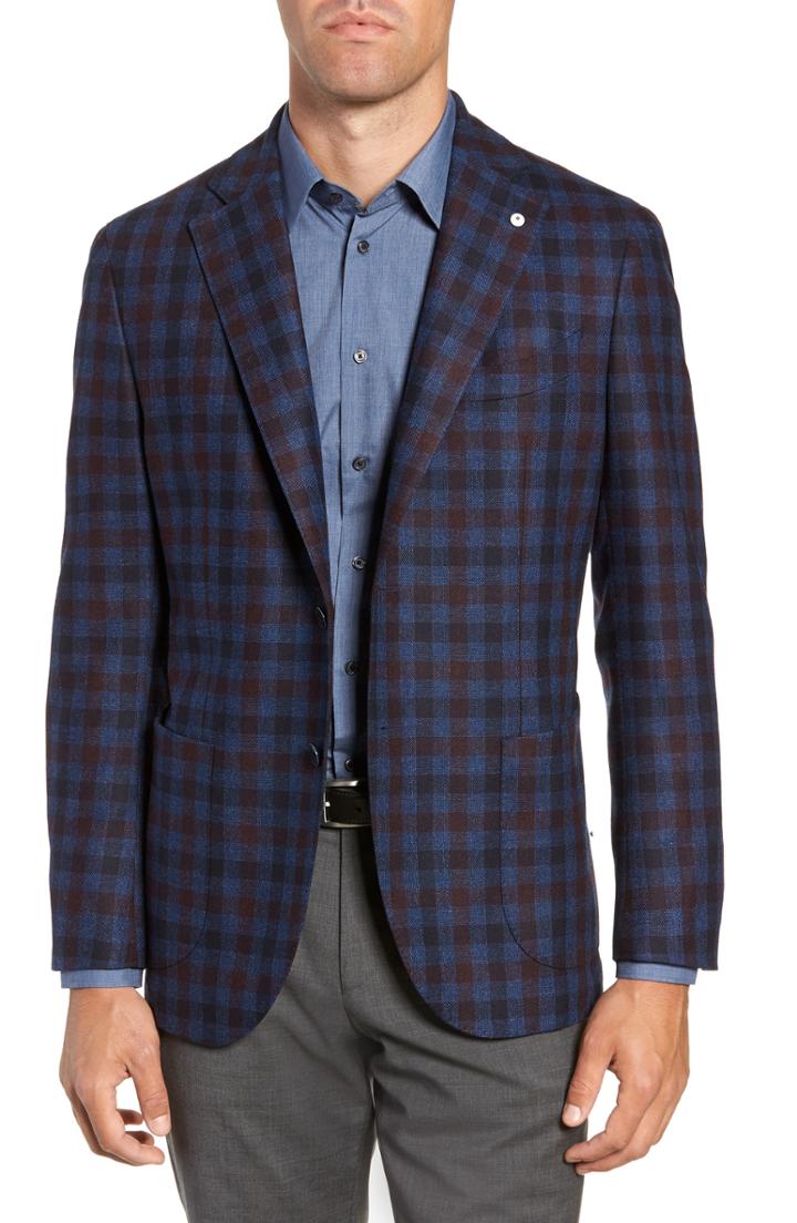 Men's L.b.m 1911 Classic Fit Check Wool Sport Coat Us / 54 Eu R - Blue