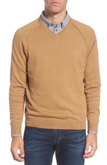 Men's Nordstrom Men's Shop Saddle Shoulder Cotton & Cashmere V-neck Sweater - Brown