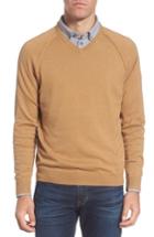 Men's Nordstrom Men's Shop Saddle Shoulder Cotton & Cashmere V-neck Sweater - Brown