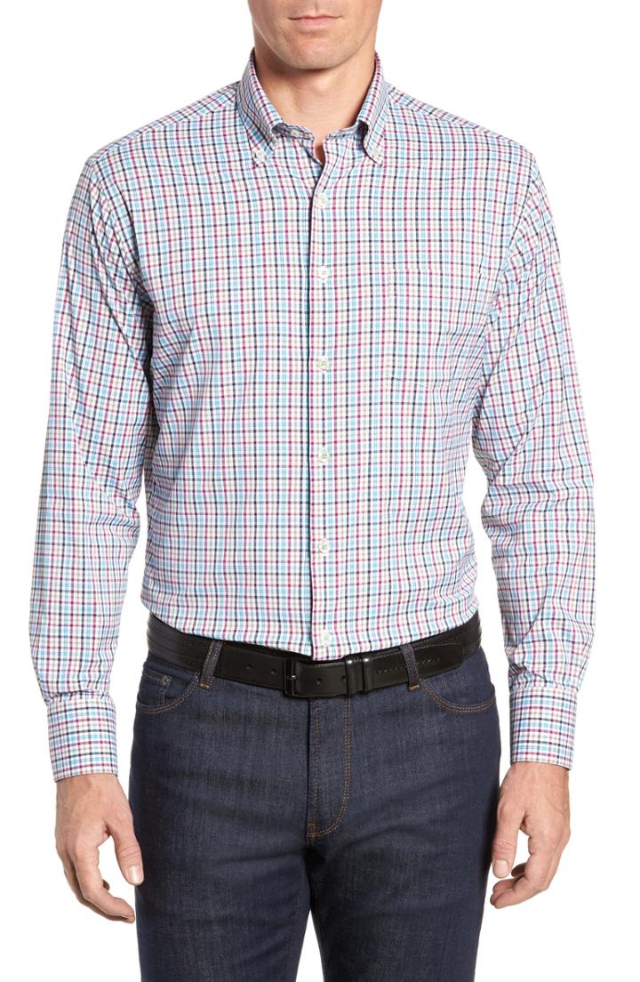 Men's Peter Millar Lawson Regular Fit Tattersall Check Performance Sport Shirt - Black