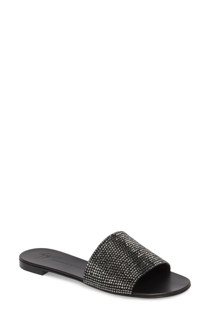 Women's Giuseppe Zanotti Crystal Embellished Slide Sandal .5 M - Black