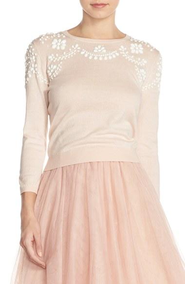 Women's Jenny Yoo 'millie' Beaded Cotton Blend Sweater