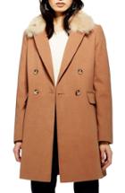 Women's Topshop Naomi Faux Fur Collar Coat Us (fits Like 14) - Beige