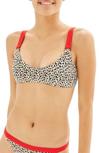 Women's Topshop Leopard Bikini Top Us (fits Like 10-12) - Beige