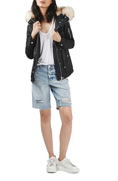 Women's Topshop Trevor Parka With Faux Fur Trim Hood