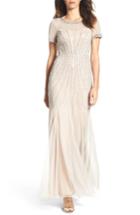 Petite Women's Adrianna Papell Beaded Mesh Gown P - Beige