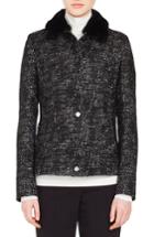 Women's Akris Punto Tweed Jacket With Detachable Faux Fur Collar - Black