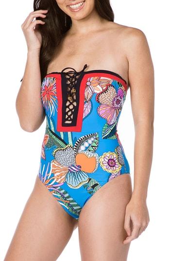 Women's Trina Turk Tahiti Tropical Bandeau Maillot - Blue