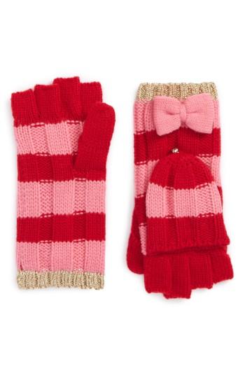 Women's Kate Spade New York Stripe Convertible Knit Mittens, Size - Red