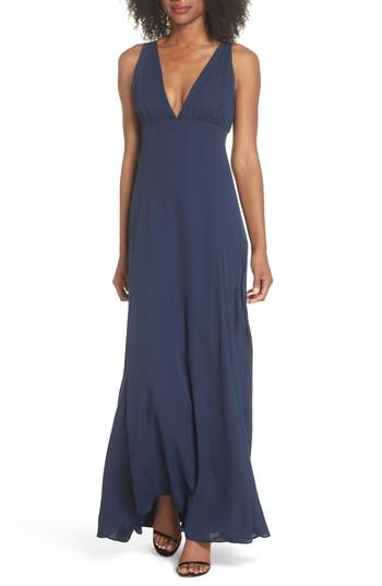 Women's Wayf The Kiara Empire Plunge Neck Gown - Blue