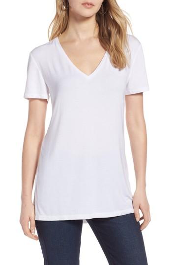 Petite Women's Halogen V-neck Tunic Tee P - White