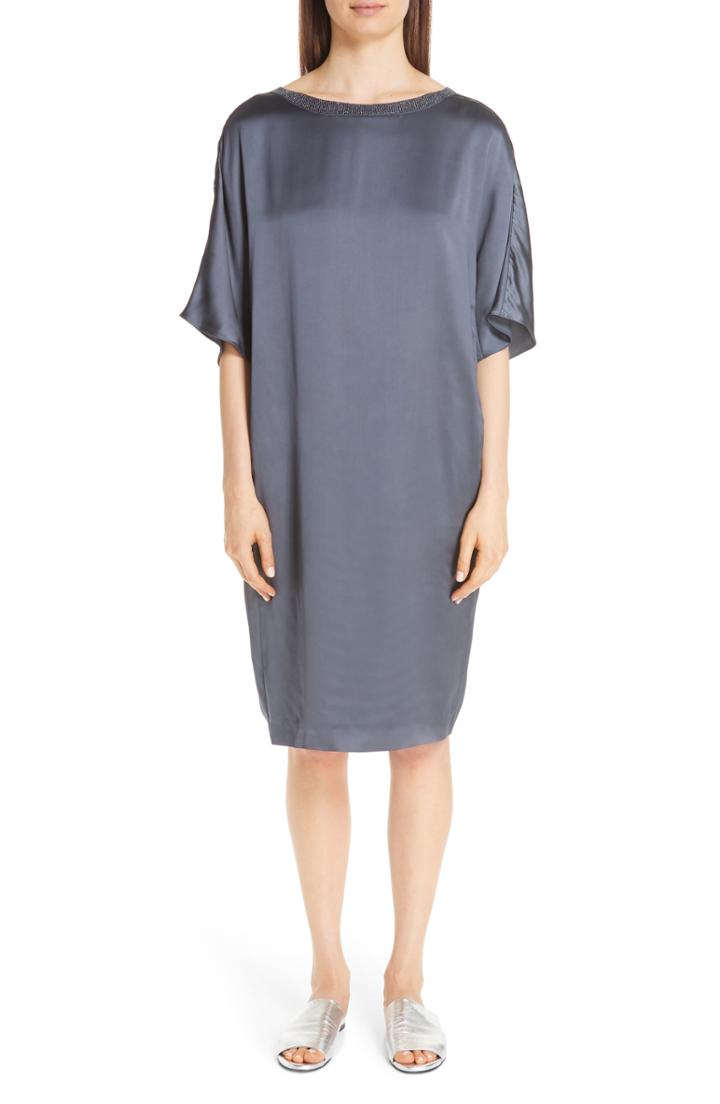 Women's Fabiana Filippi Metallic Trim Satin Dress Us / 46 It - Blue