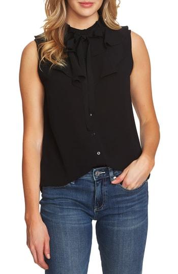 Women's Cece Ruffled Tie Neck Top - Black