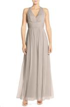 Women's Dessy Collection Ruched Chiffon V-neck Halter Gown - Beige