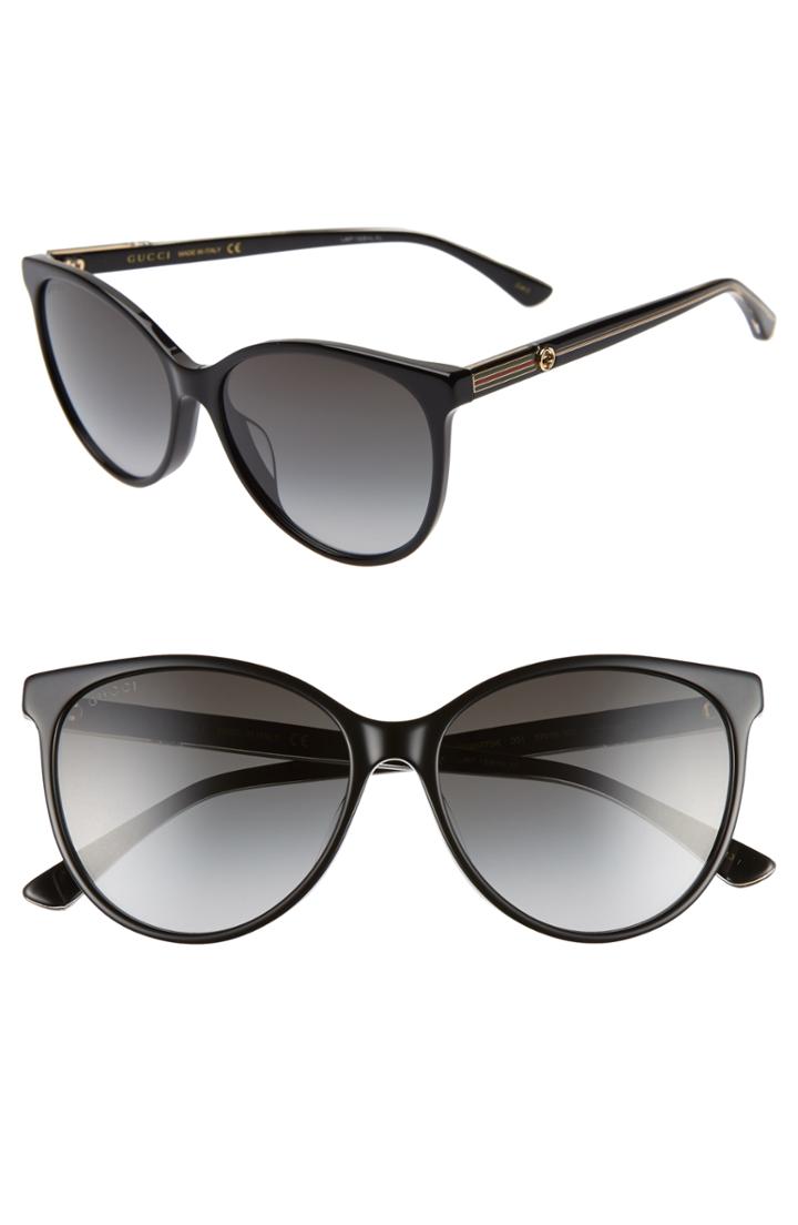 Women's Gucci 57mm Cat Eye Sunglasses - Black/ Crystal/ Grey Gradient