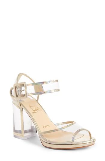 Women's Christian Louboutin Barbaclara Clear Quarter Strap Sandal Us / 36eu - Metallic
