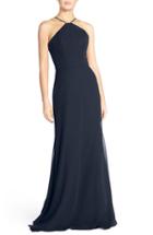 Women's Hayley Paige Occasions Strappy V-back Chiffon Halter Gown - Blue