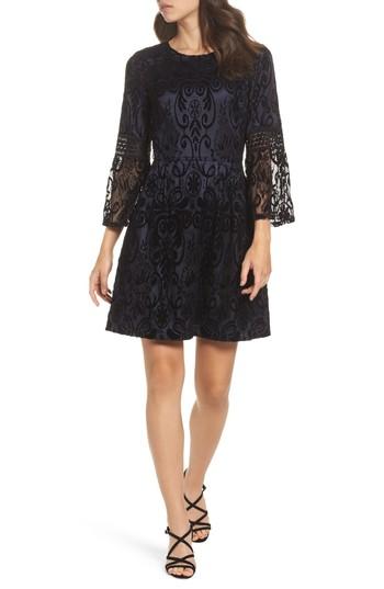 Petite Women's Eliza J Lace Bell Sleeve Dress P - Black