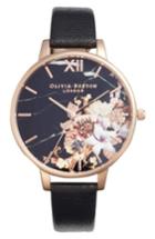 Women's Olivia Burton Marble Floral Leather Strap Watch, 38mm