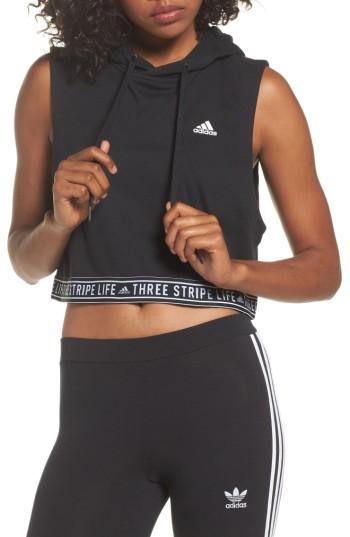 Women's Adidas 3-stripes Life Crop Hoodie - Black