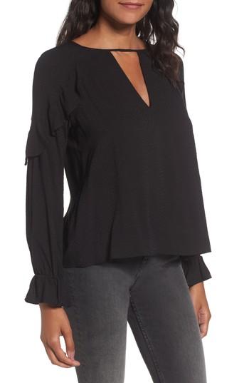 Women's Textured Ruffle Blouse - Black
