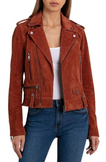 Women's Bagatelle Suede Biker Jacket - Orange
