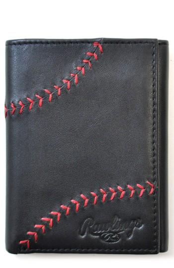 Men's Rawlings Baseball Stitch Leather Trifold Wallet - Black