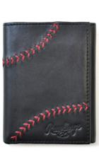 Men's Rawlings Baseball Stitch Leather Trifold Wallet - Black