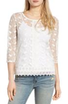 Women's Hinge Embroidered Mesh Top, Size - Ivory