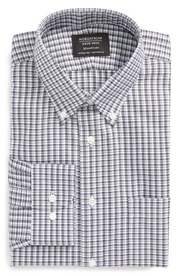 Men's Nordstrom Men's Shop Smartcare Traditional Fit Check Dress Shirt .5 32/33 - Grey