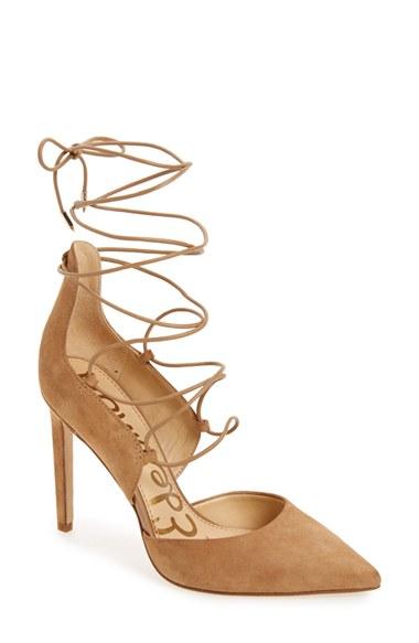 Women's Sam Edelman 'helaine' Ghillie Pointy Toe Pump M - Beige