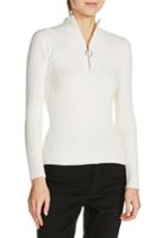 Women's Maje Zip Neck Ribbed Sweater - White