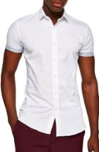 Men's Topman Muscle Fit Floral Trim Shirt - White