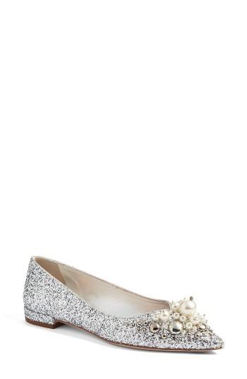 Women's Miu Miu Embellished Pointy Toe Flat .5us / 37.5eu - Metallic