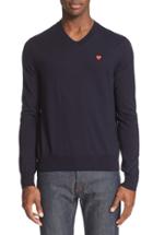 Men's Comme Des Garcons Play V-neck Cotton Pullover - Blue