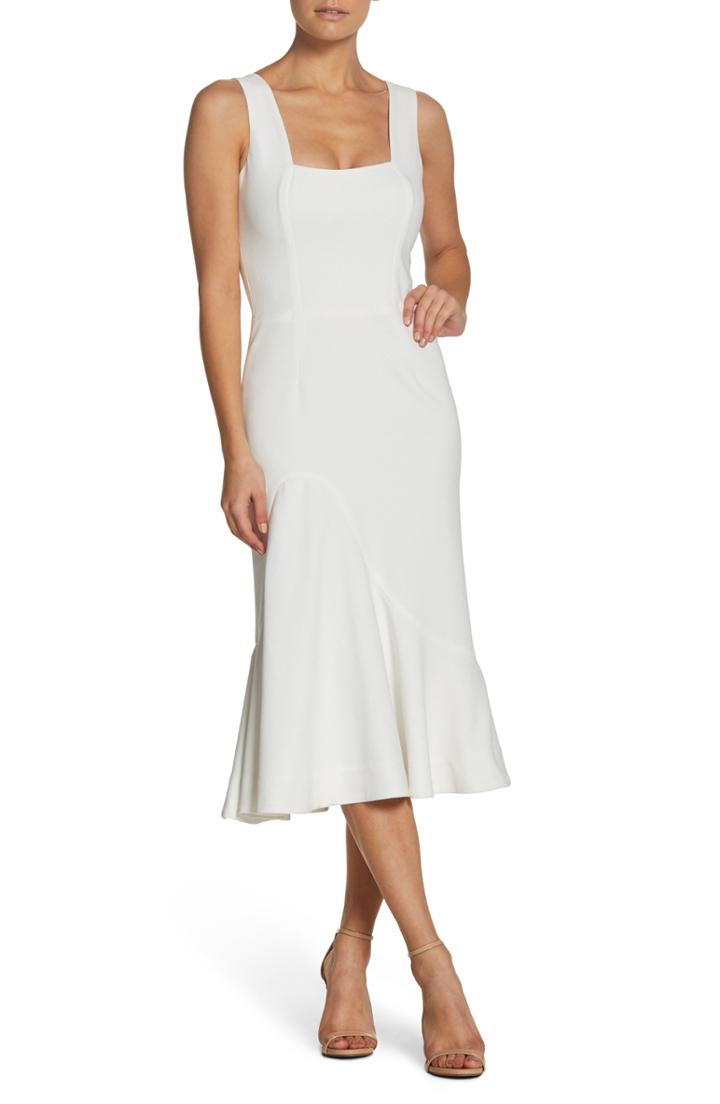 Women's Dress The Population Monica Tea Length Trumpet Dress, Size - White