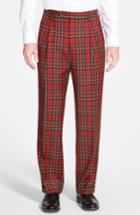 Men's Berle Pleated Plaid Wool Trousers X 30 - Red