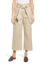 Women's Halogen Paperbag Waist Belted Wide Leg Crop Pants - Brown
