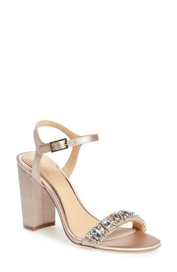 Women's Jewel Badgley Mischka Hendricks Embellished Block Heel Sandal .5 M - Beige