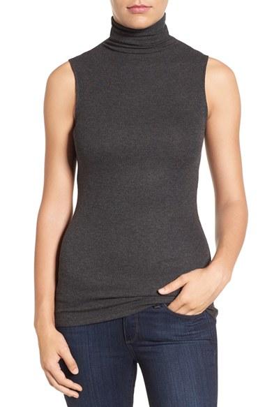Women's Halogen Ribbed Funnel Neck Sleeveless Shell - Grey