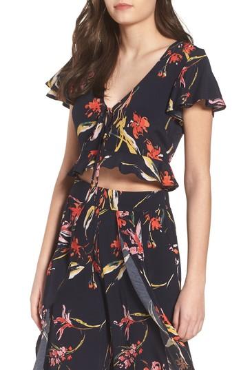 Women's Leith Ruffle Tie Front Crop Top - Blue