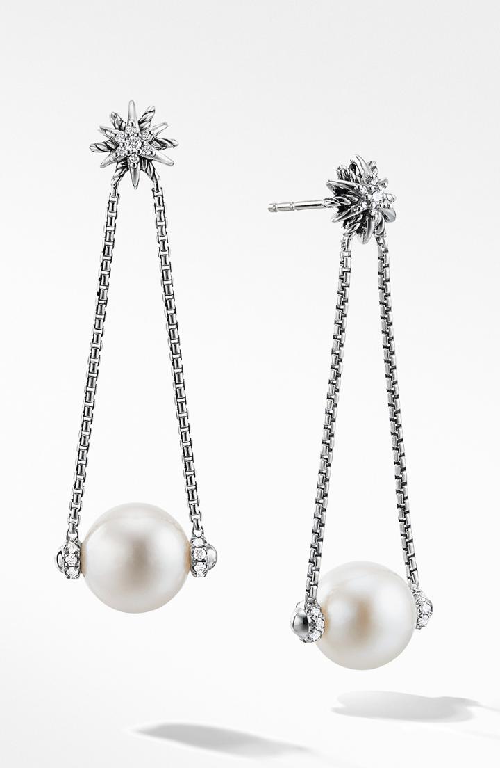 Women's David Yurman Starburst Pearl Drop Earrings With Diamonds