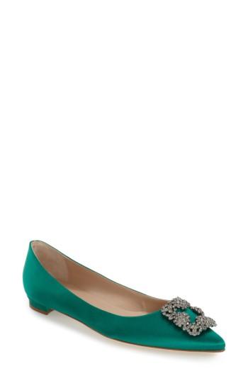 Women's Manolo Blahnik Hangisi Flat Us / 36eu - Green