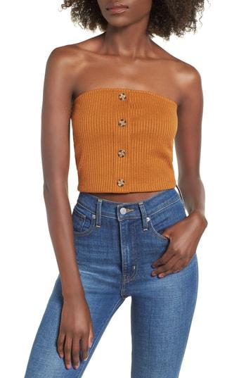 Women's Good Luck Gem Rib Knit Strapless Top - Brown