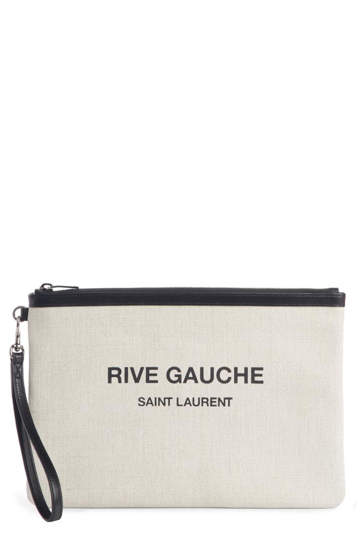 Saint Laurent Rive Gauche Canvas Pouch - White