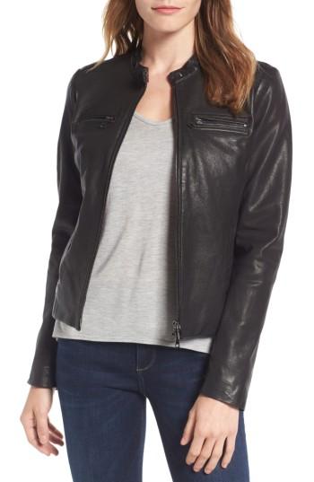 Women's Nordstrom Signature Washed Leather Jacket - Black