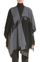 Women's St. John Collection Leather Trim Intarsia Knit Poncho