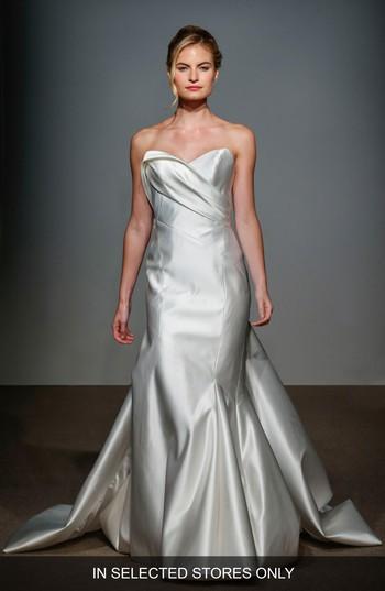 Women's Anna Maier Couture Daryl Asymmetrical Seam Satin Mermaid Gown